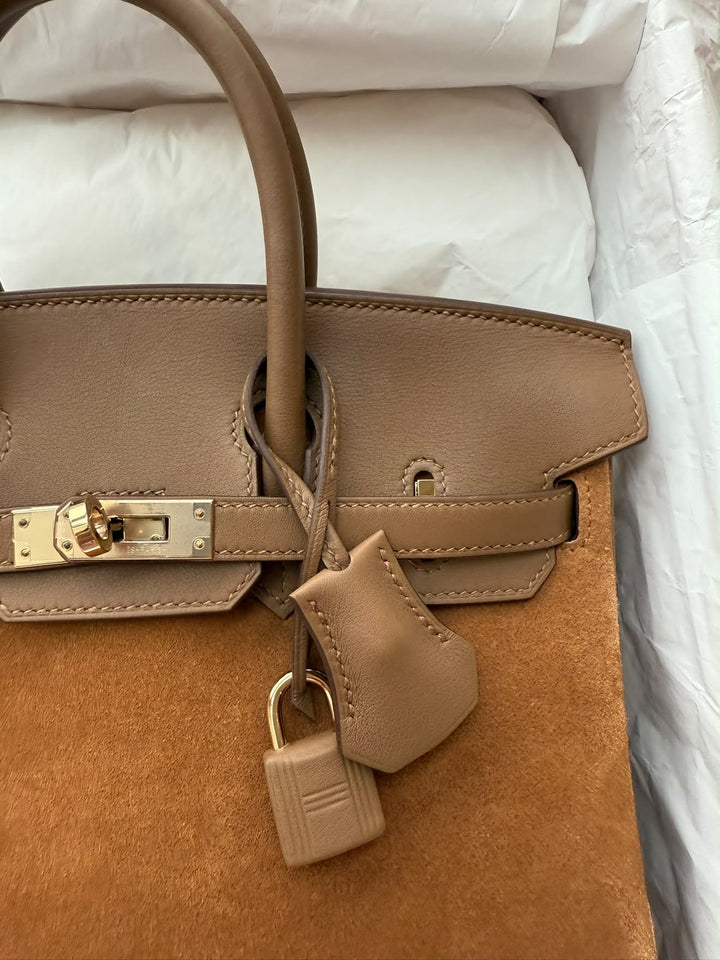 Hermès Birkin 25 Grizzly Alezan Suede and Swift Leather Permabrass Hardware 2021