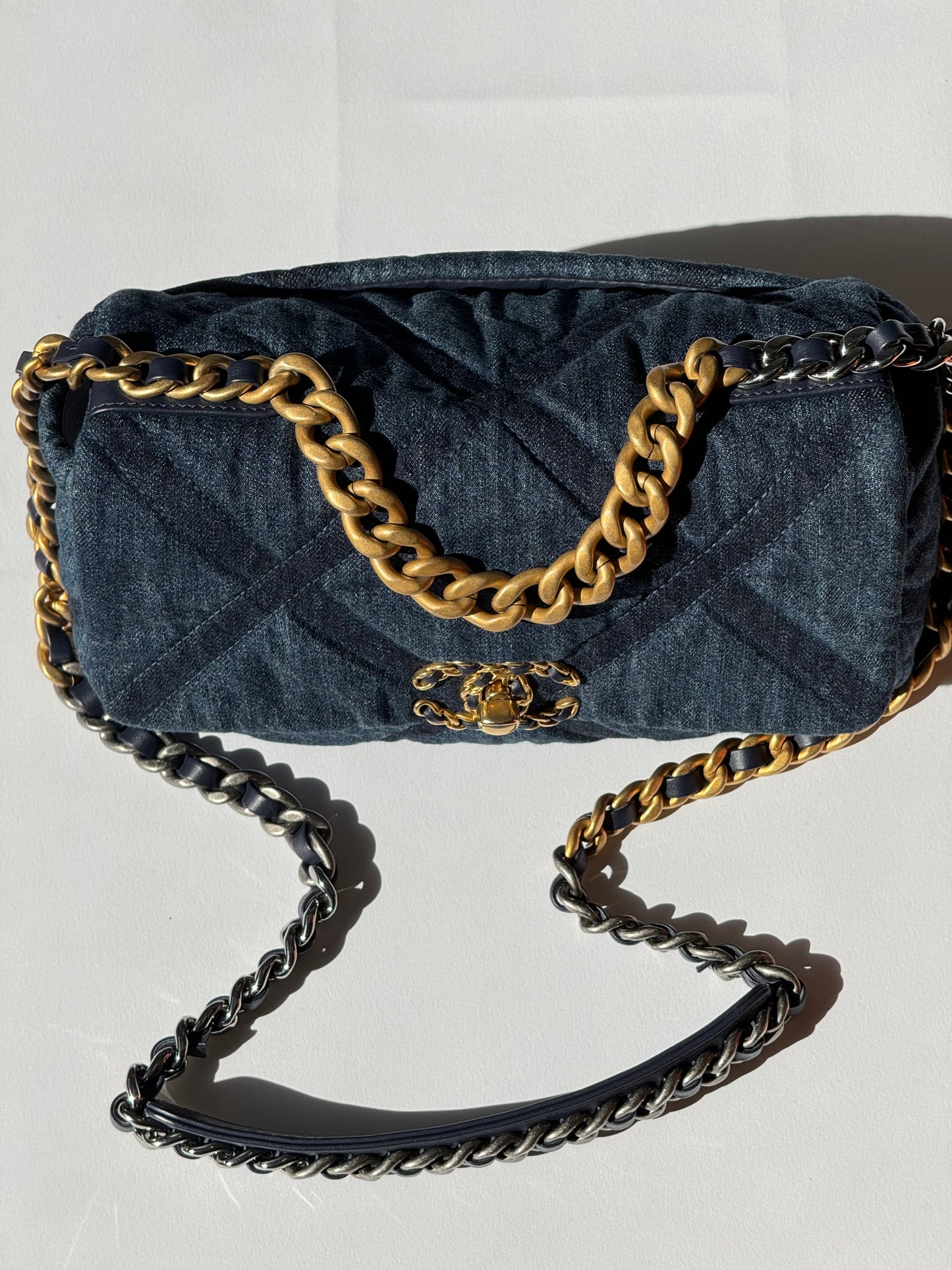 Chanel Small Navy Quilted Denim 19 Flap Bag