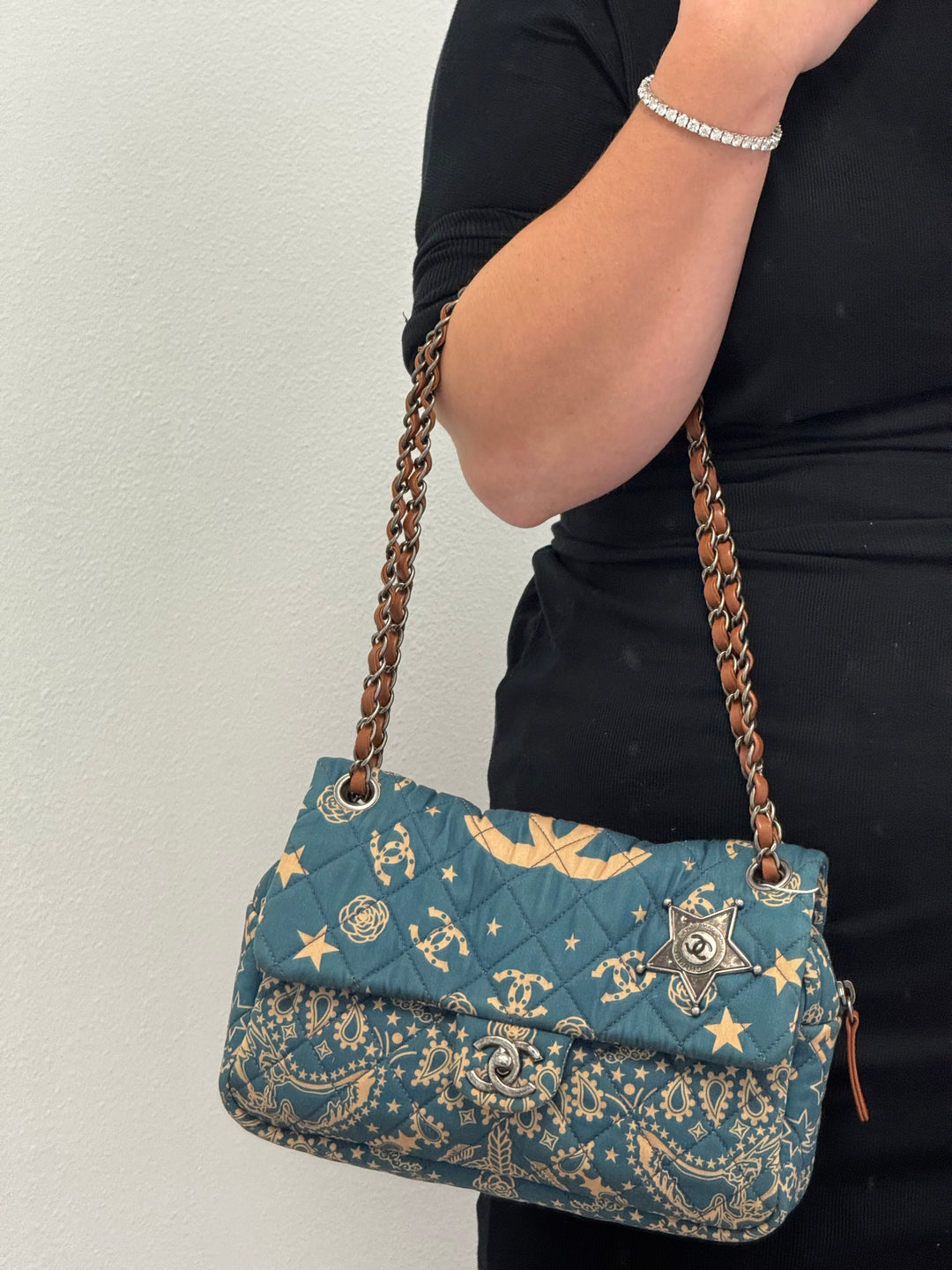 Chanel 2014 Paris Dallas Medium Teal Bandana Flap Bag