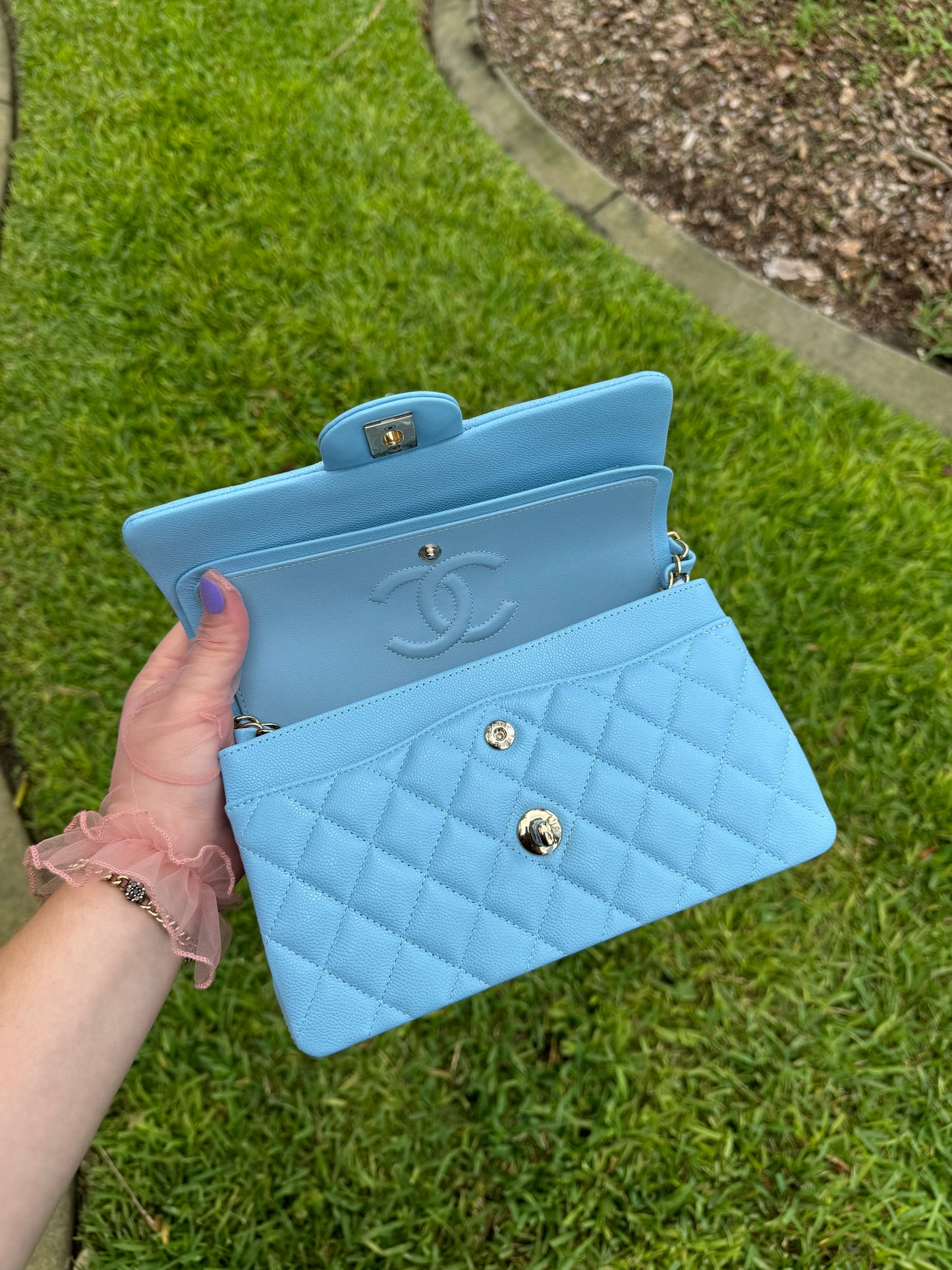 Chanel 23A Small Caviar Sky Blue Double Flap