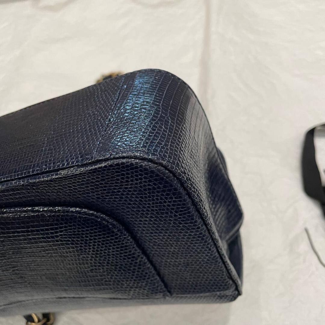Chanel Navy Blue Lizard Mini Flap Brushed Gold Hardware 2018