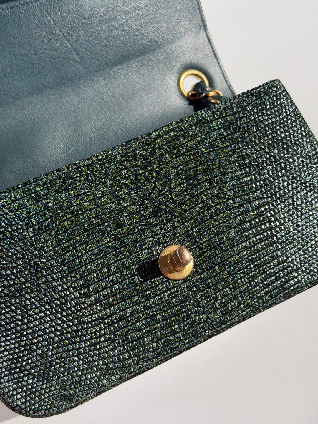 Chanel Mini Flap Green Lizard Brushed Gold Hardware 2018