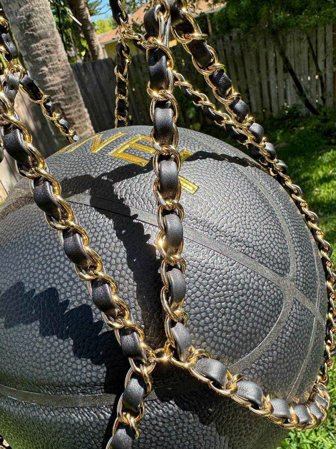 Chanel 2019 Black Rubber Basketball and Black Calfskin Net Chain