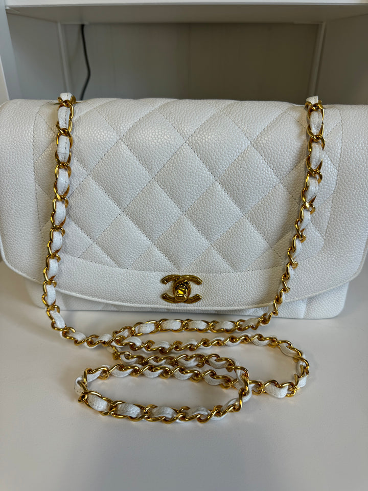 Chanel Snow White 24K Medium Caviar Diana Flap Bag