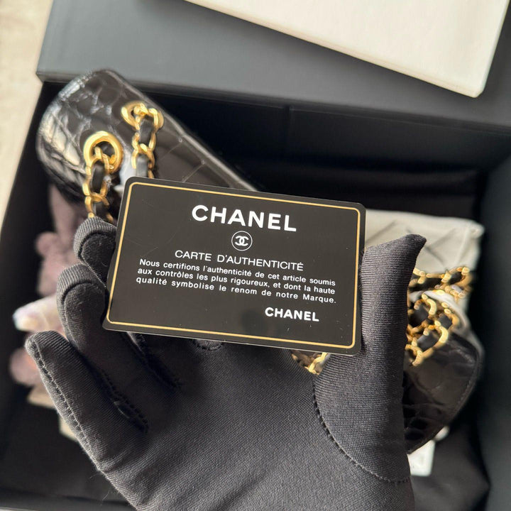 Chanel Medium Classic Flap Bag Alligator Black Gold Hardware 2019