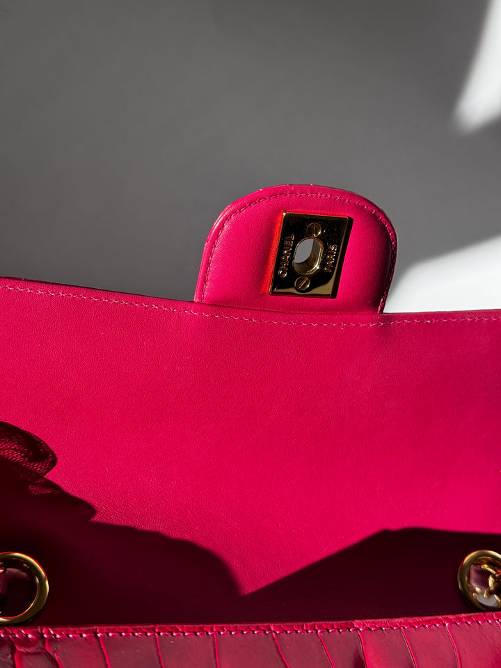 Chanel Pink Crocodile Mini Rectangular Flap Bag
