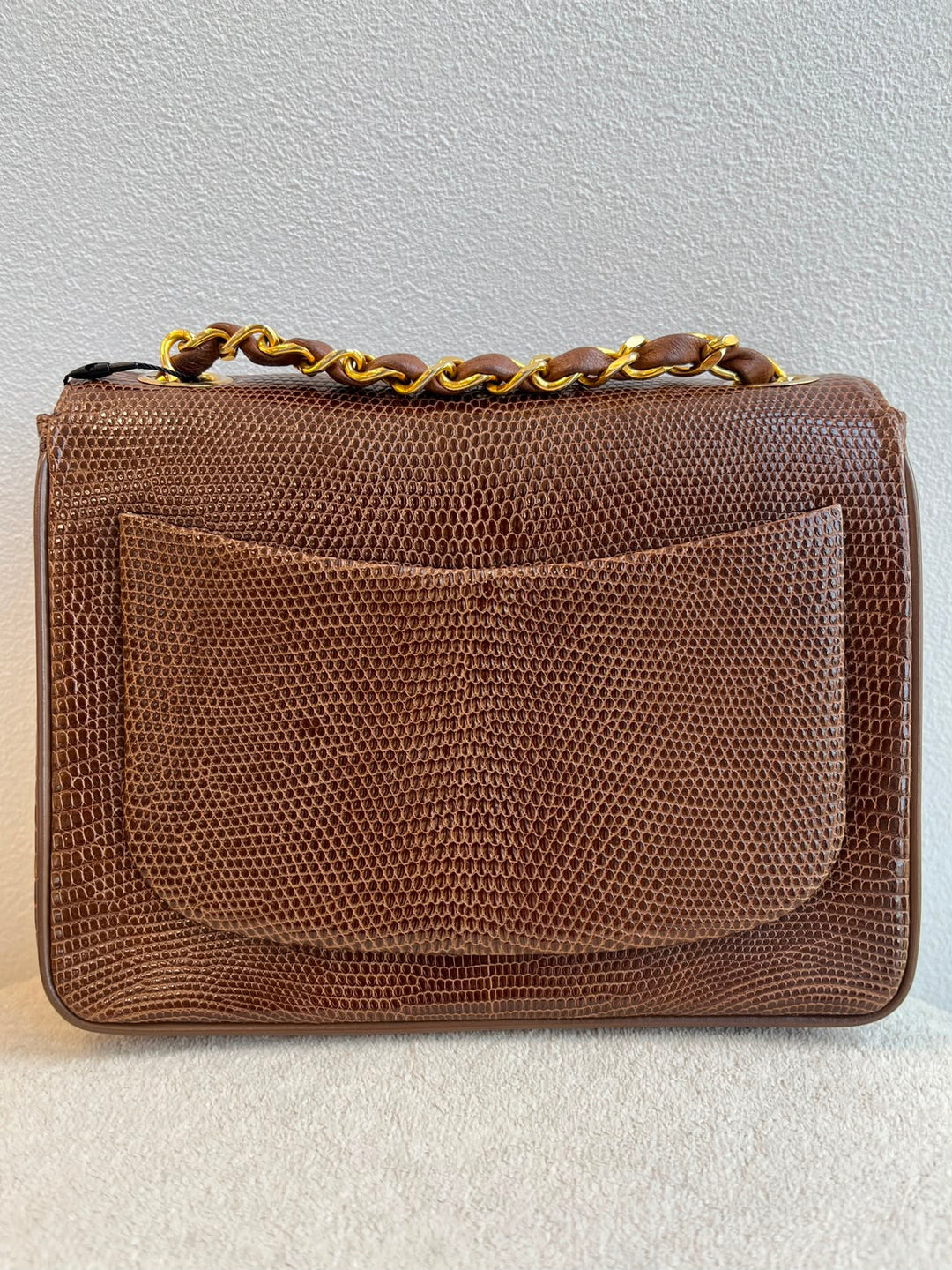 Chanel Brown Vintage Lizard Mini Square Flap Bag 1986