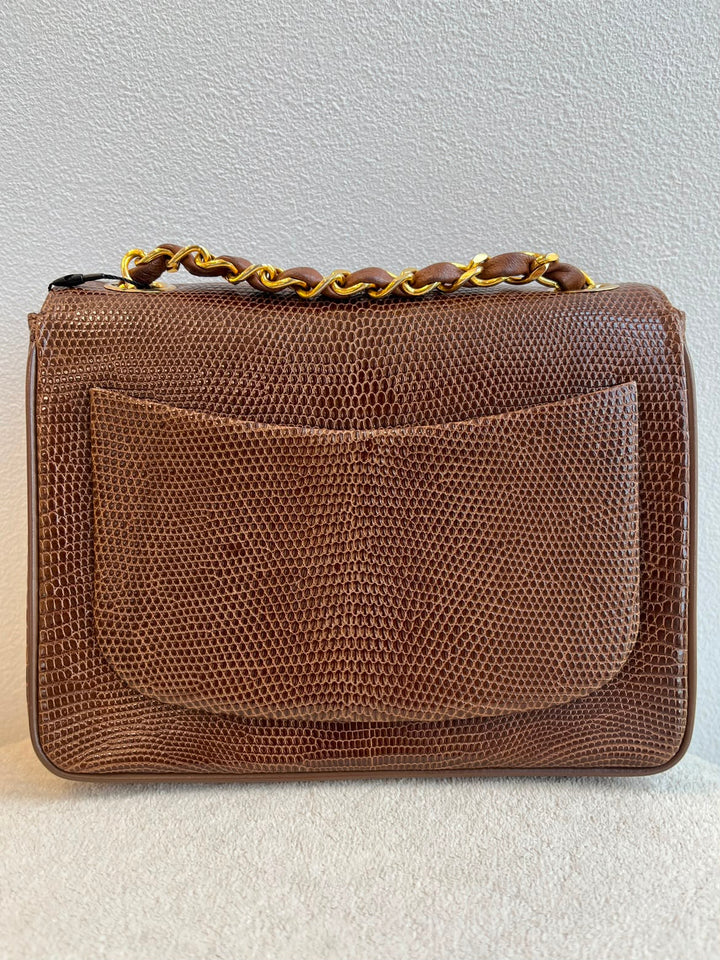Chanel Brown Vintage Lizard Mini Square Flap Bag 1986