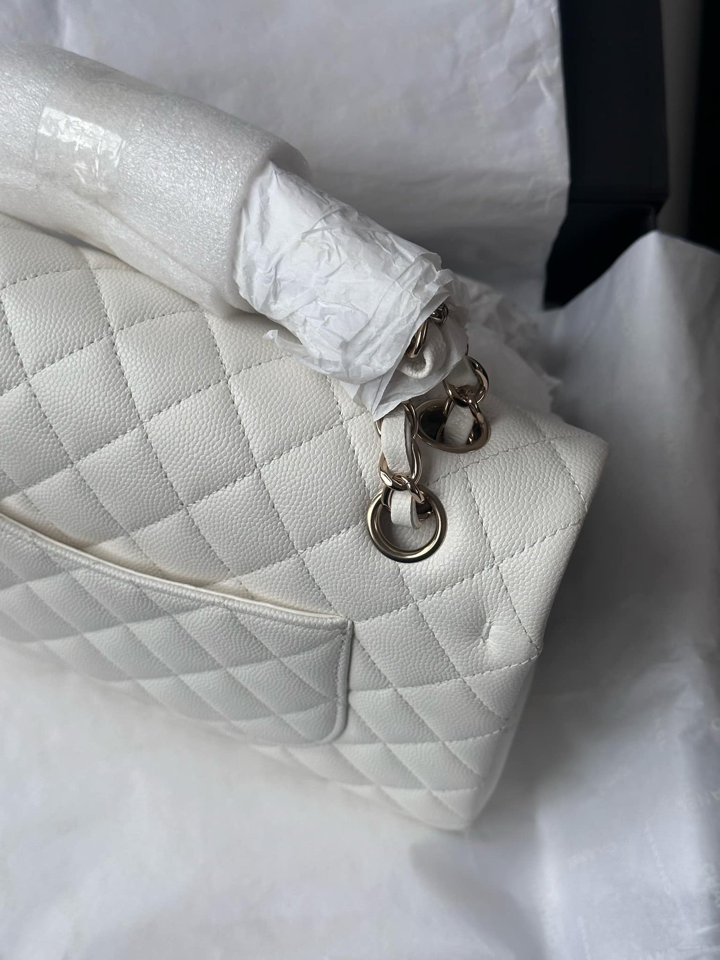 Chanel 22S Snow White Medium Caviar Double Flap Bag