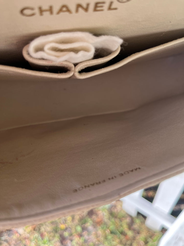Chanel 1997 Beige Claire Medium Caviar Classic Flap