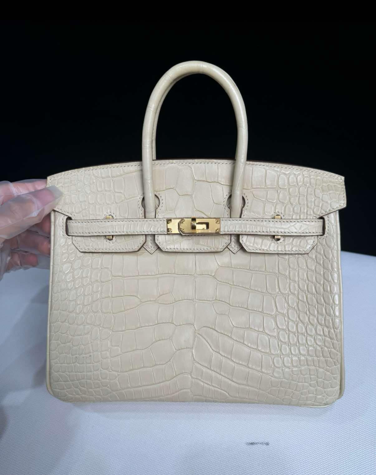 Hermes Matte Crocodile Vanille Birkin 25 GHW