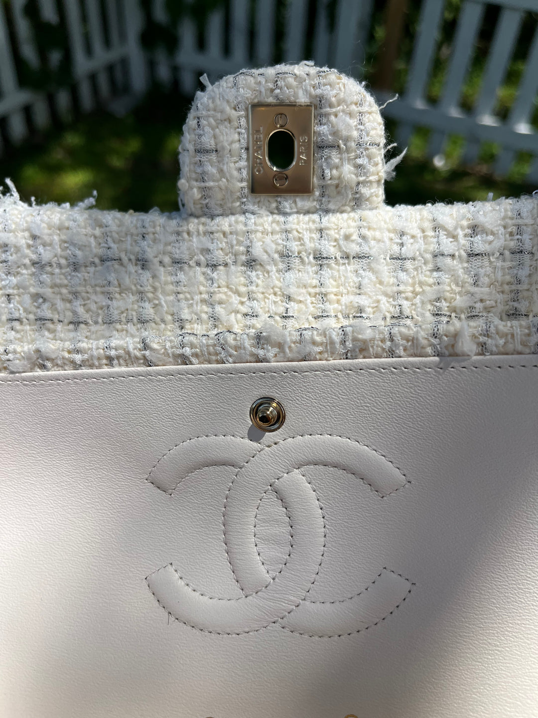 Chanel White Medium Tweed Patchwork Flap Bag