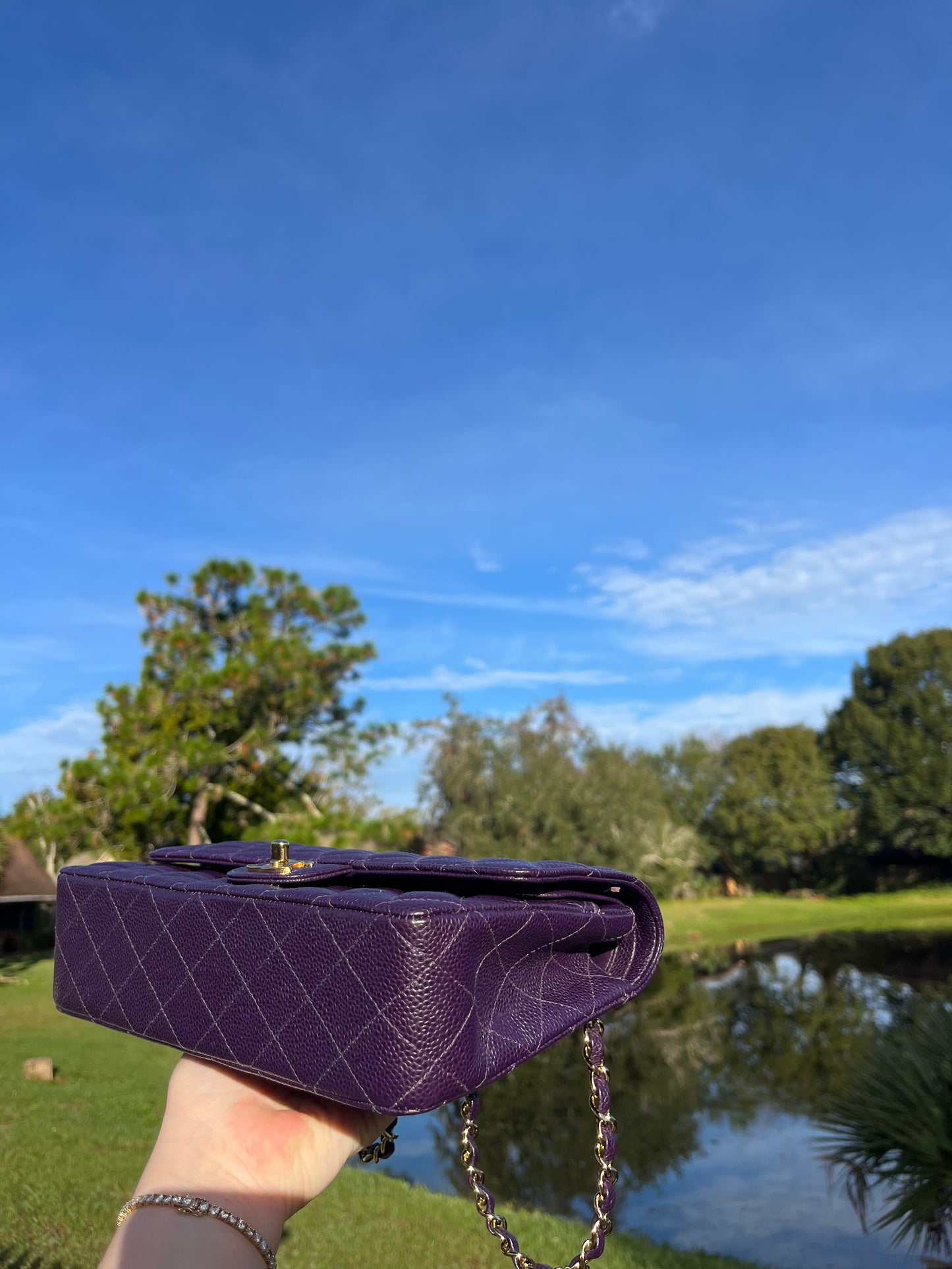 Chanel Purple Medium Vintage Caviar Classic Flap