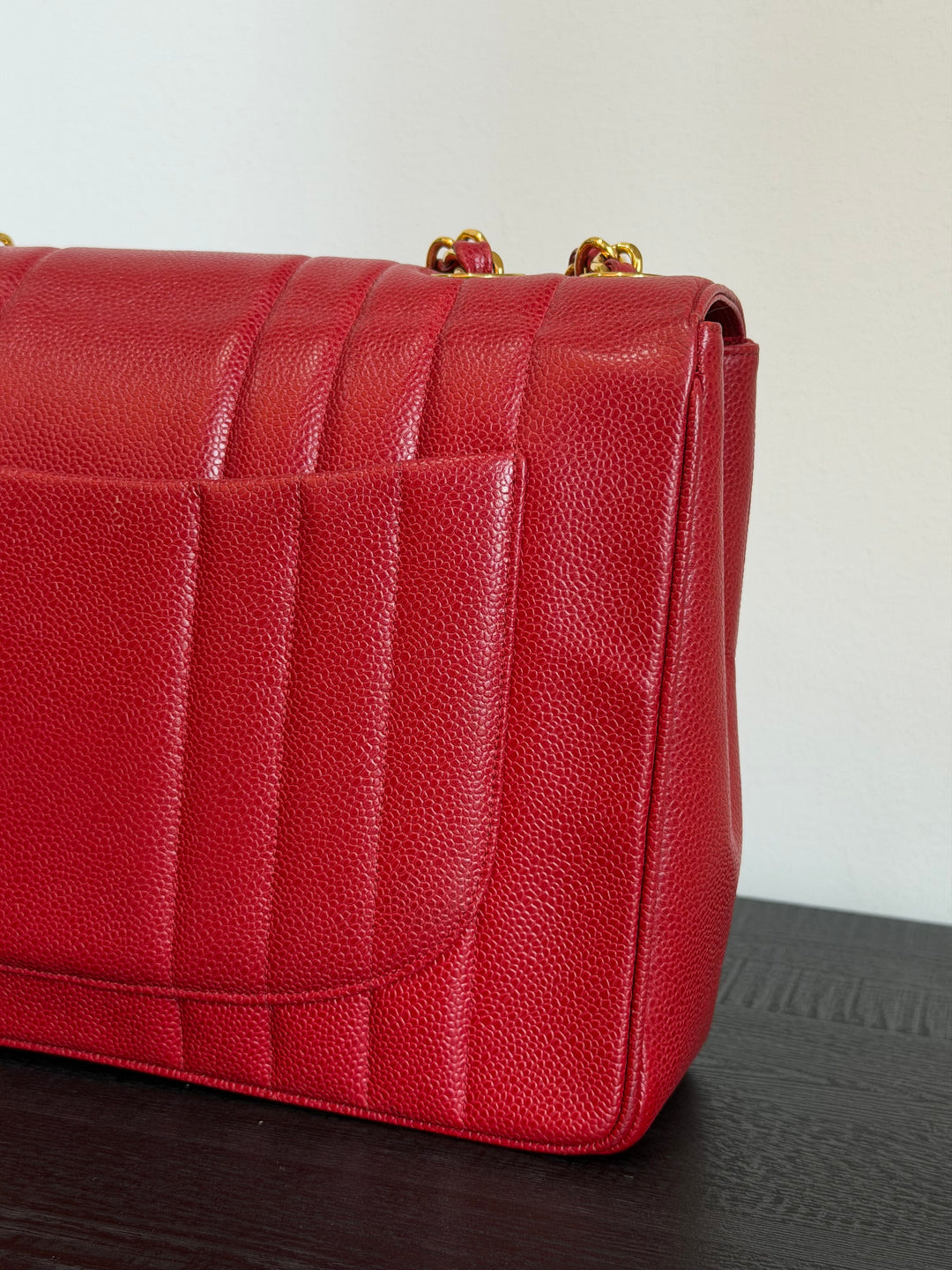 Chanel Vertical Flap Jumbo Red Caviar 24K Gold Plated Hardware 1994