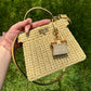 Fendi Peekaboo ISeeU Petite Sand Raffia Bag + Fendi Charm