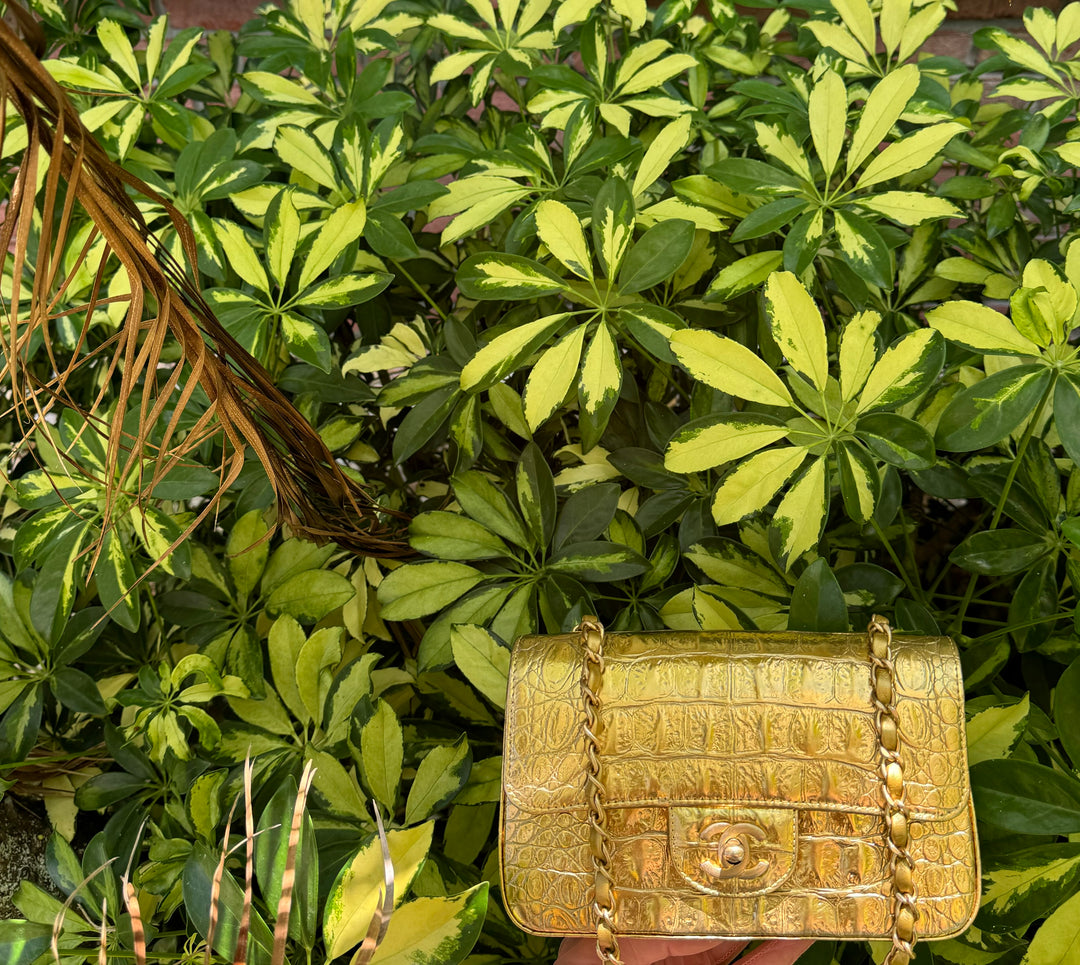 Chanel Gold Croc Embossed Mini Rectangular Flap Bag