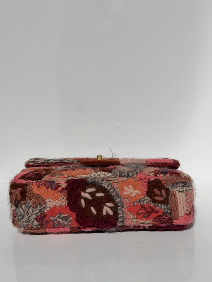 Chanel Embroidered Wool Medium Flap Bag Red Multicolor Gold Hardware 2018