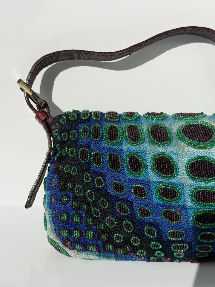 Fendi Victor Vasarely Beaded Baguette Python Trim Silver Hardware 2001