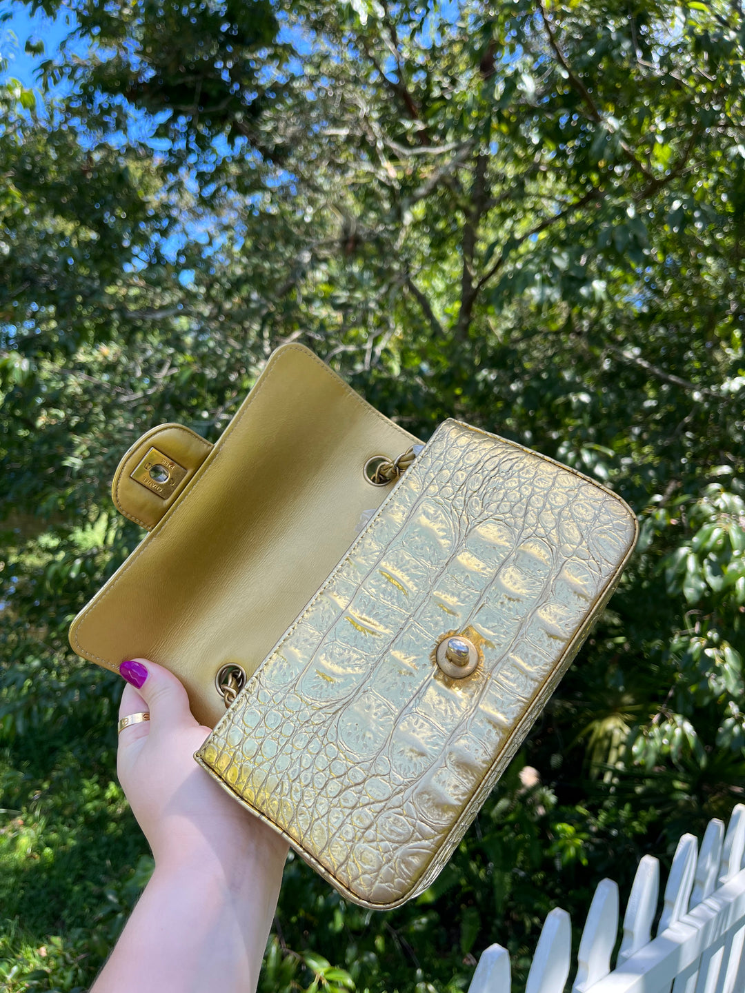 Chanel Gold Croc Embossed Mini Rectangular Flap Bag