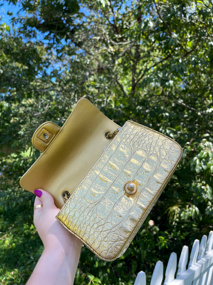 Chanel Gold Croc Embossed Mini Rectangular Flap Bag