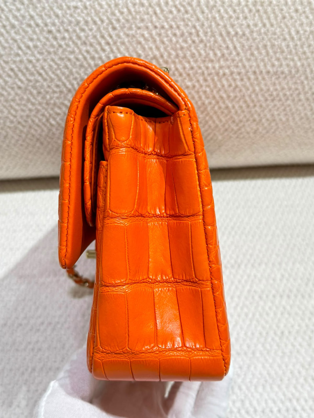 Chanel Medium Classic Flap Bag Matte Alligator Orange Light Gold Hardware 2013