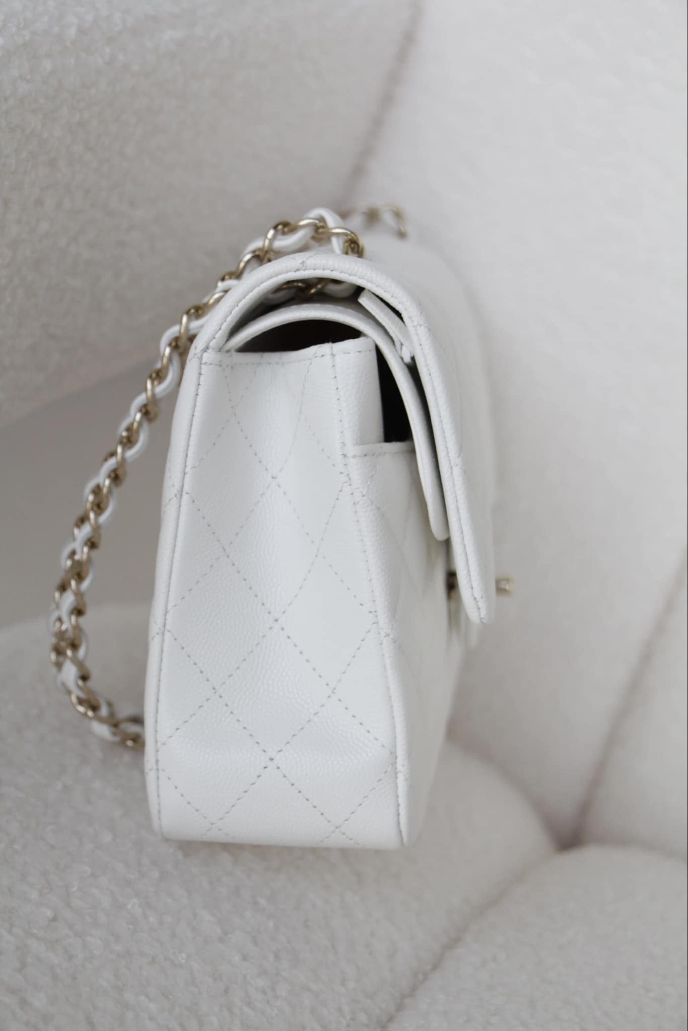 Chanel 22S Snow White Medium Caviar Double Flap Bag