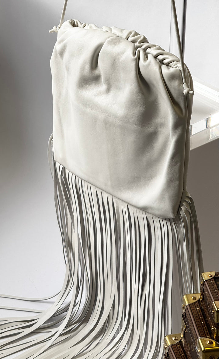 Bottega Veneta White Nappa Fringe Shoulder Bag