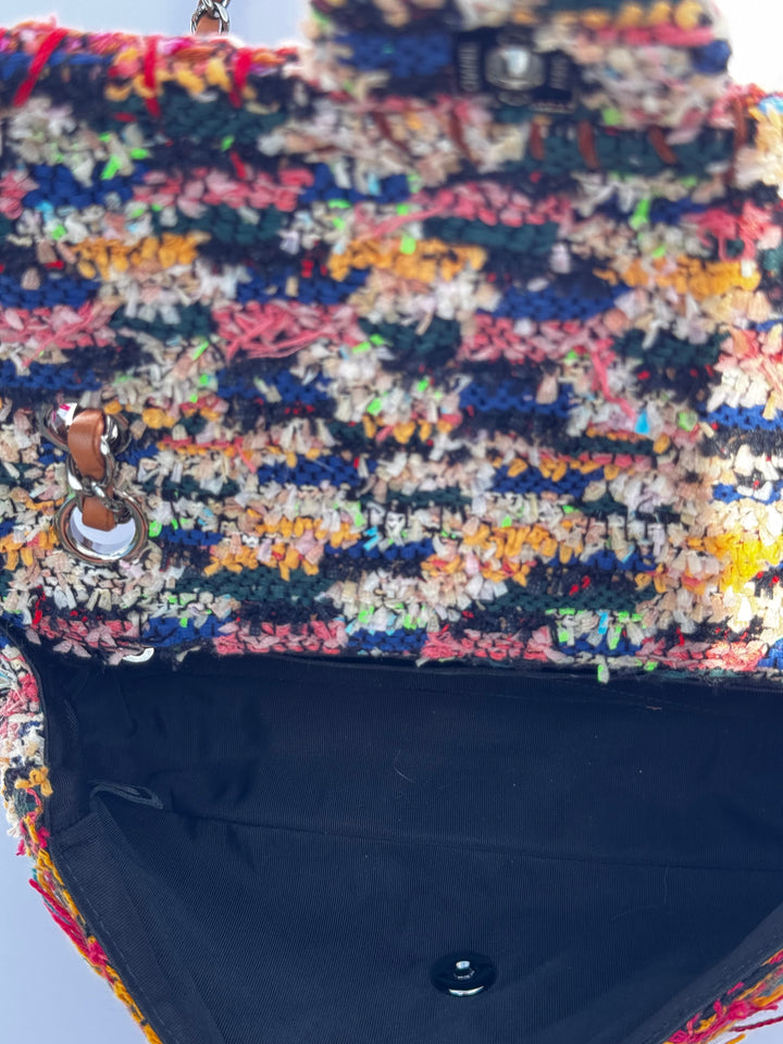 Chanel Medium Multicolor Tweed Pom Pom Flap