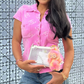 Chanel Spring 1996 Pink Velour CC Button Top X EstherandSasha