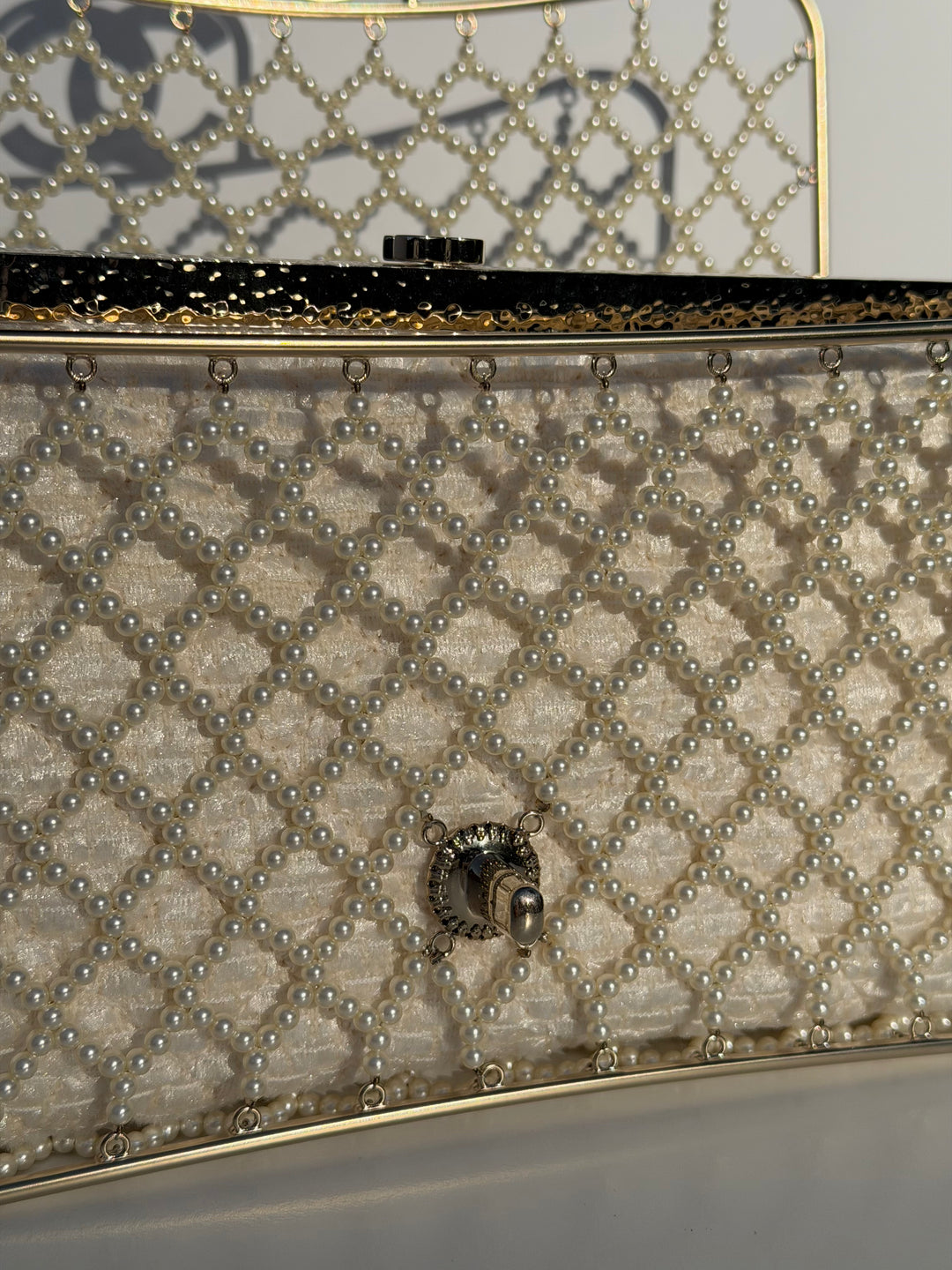 Chanel 2014 Pearl Embellished Caged Flap Minaudière Bag