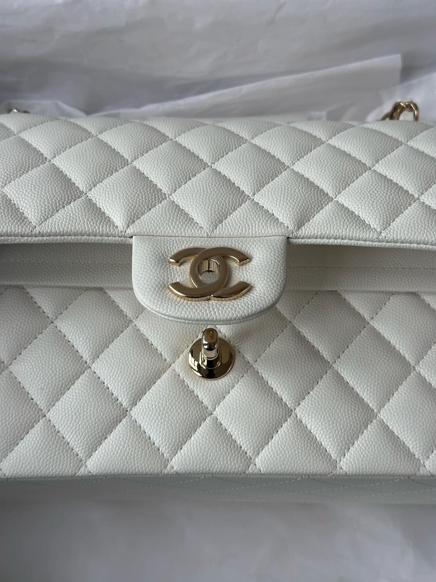 Chanel 22S Snow White Medium Caviar Double Flap Bag