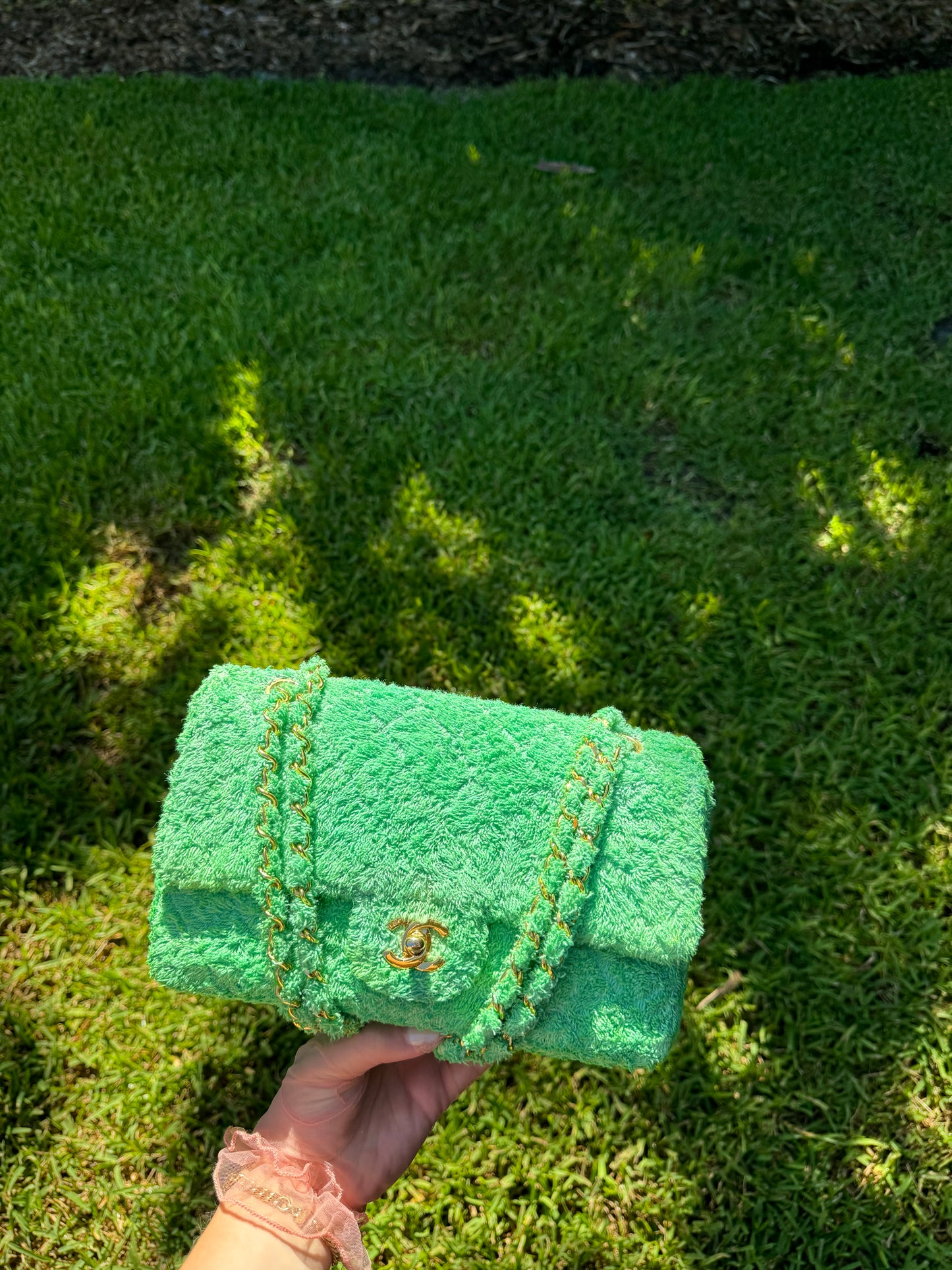 RARE 1991 Chanel Green Medium Terry Flap