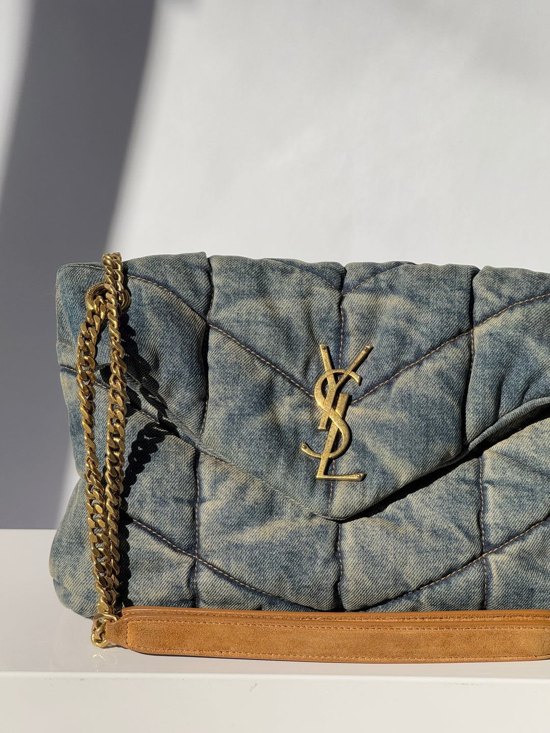 Saint Laurent Medium Denim Puffer Quilted Shoulder Bag