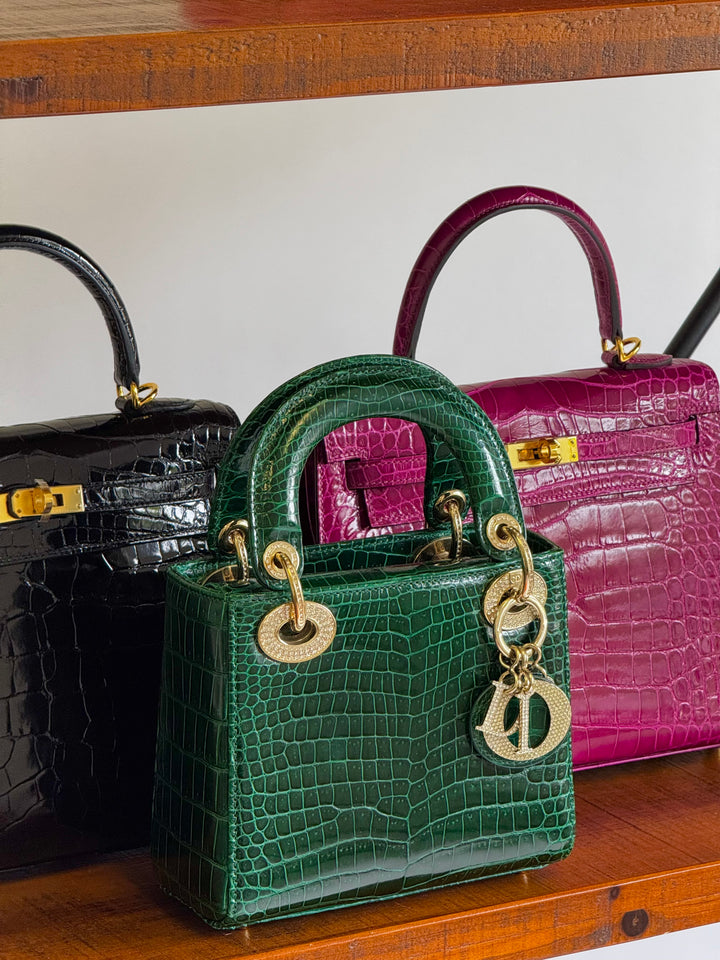 Lady Dior Emerald Crocodile Mini Top Handle