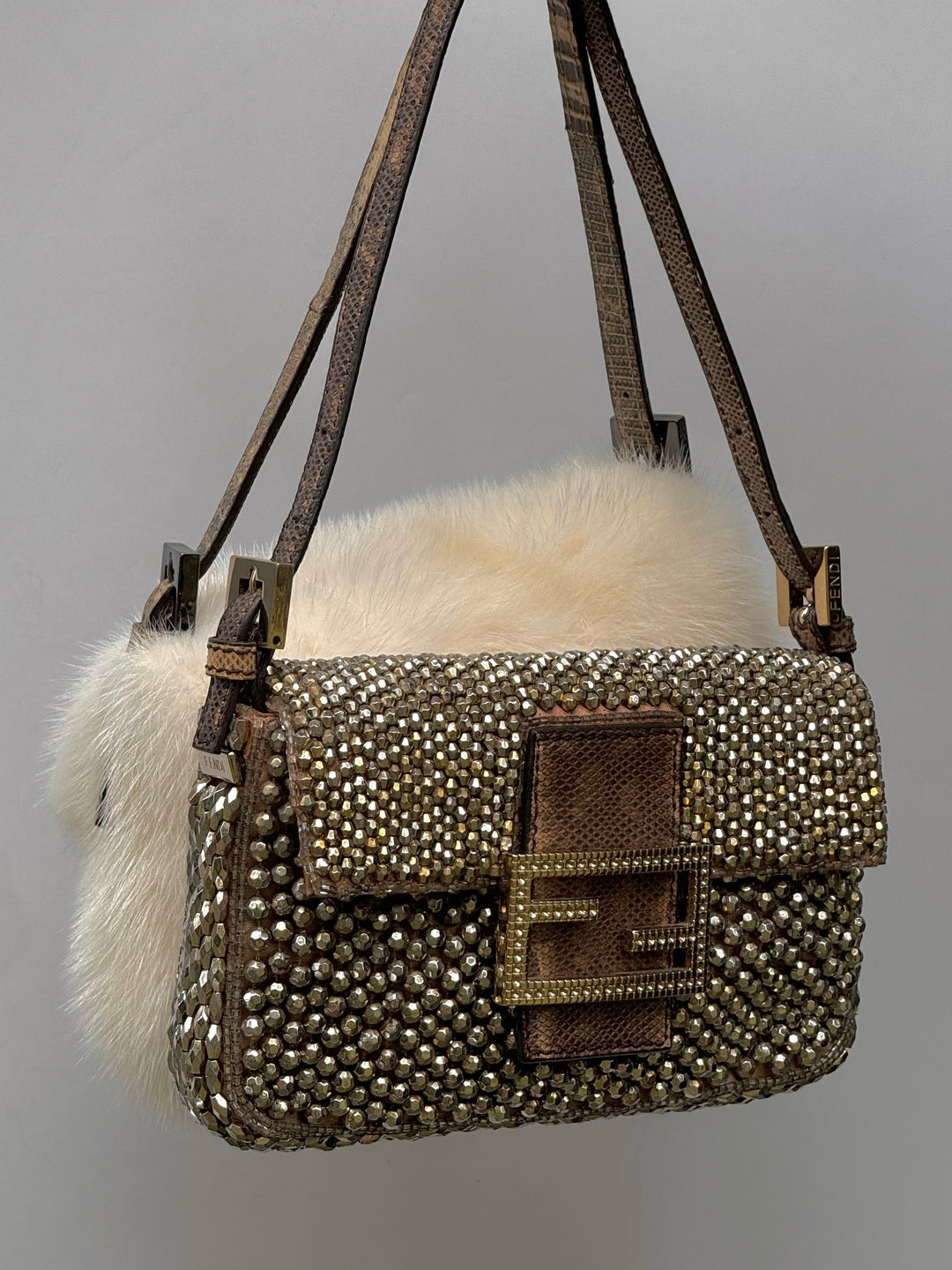 Fendi Mini Karung Trimmed Embellished Baguette