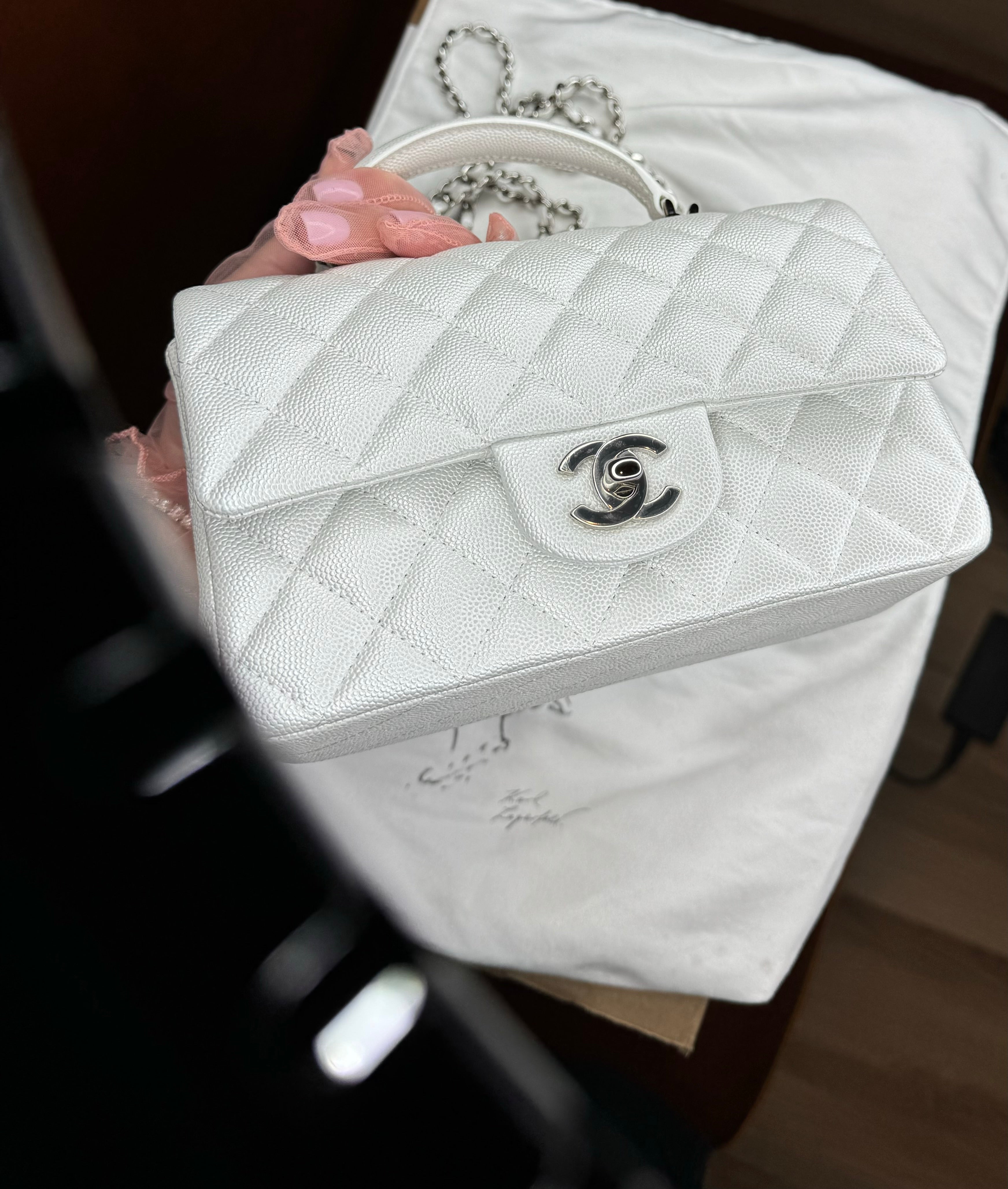 Chanel 21S Mini Iridescent White Caviar Top Handle – Its A Luv Story