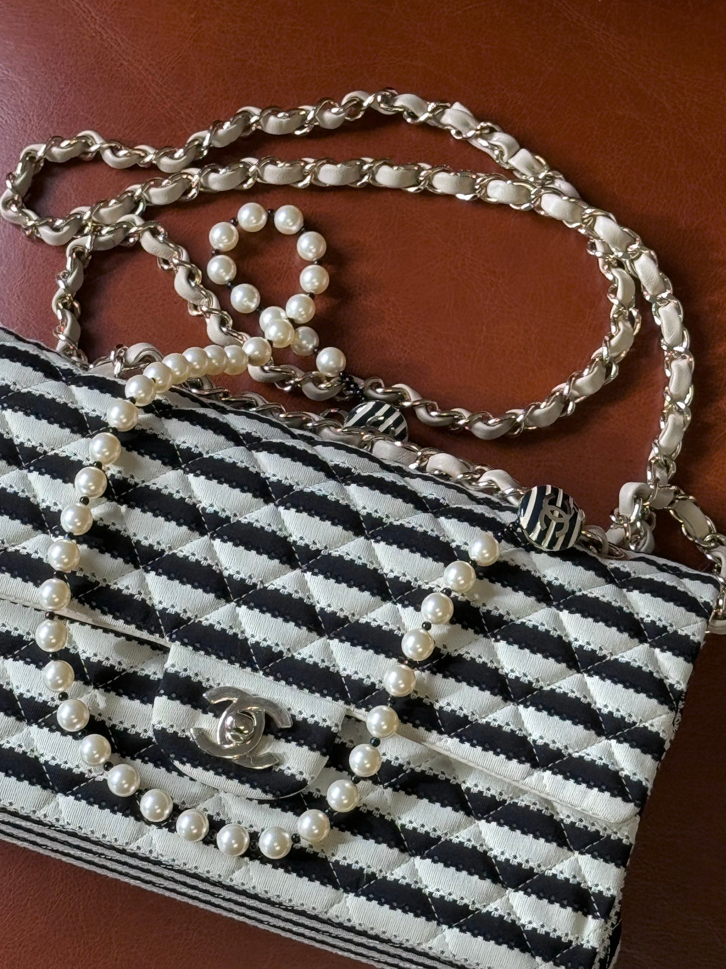 Chanel Ivory/Black Coco Medium Sailor Pearls Double Flap Bag