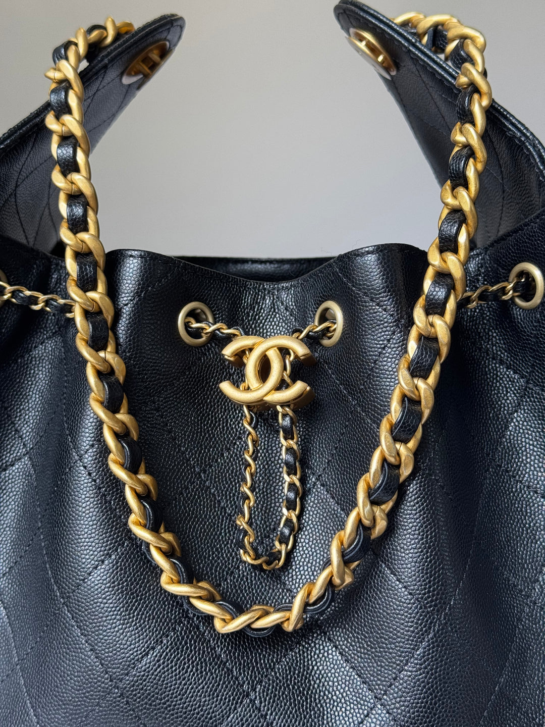 Chanel 25 Black Small Caviar Hobo Bag