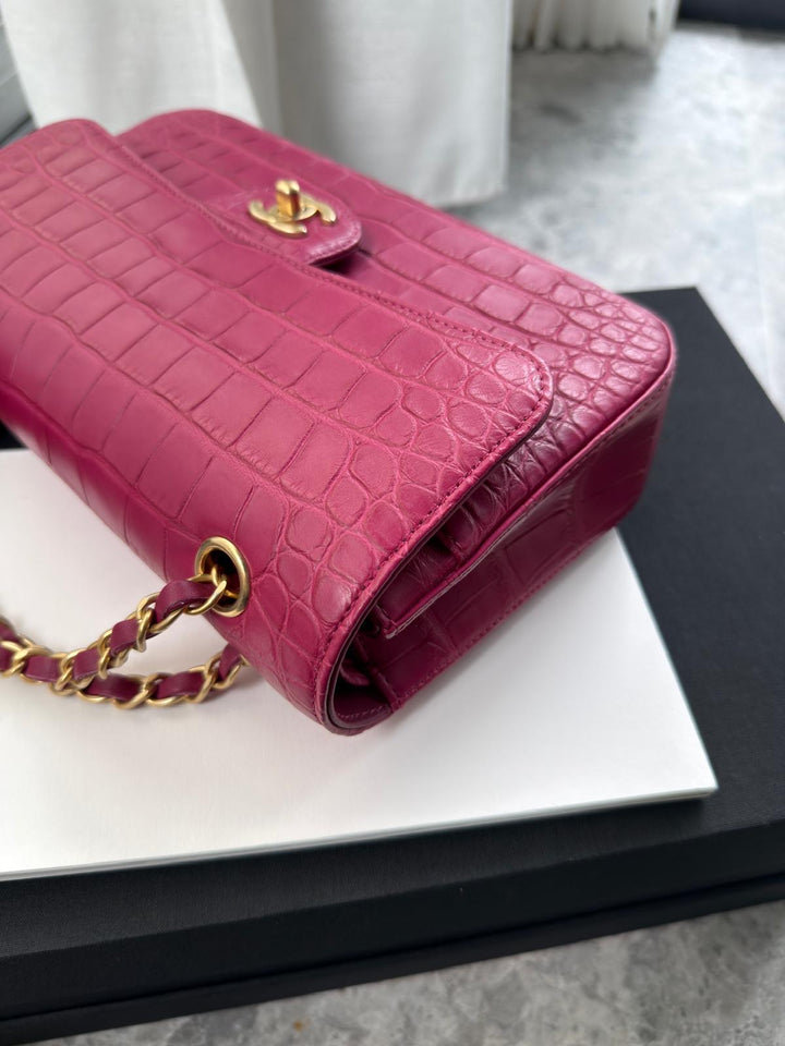 Chanel Medium Classic Flap Bag Matte Alligator Pink Brushed Gold Hardware 2018