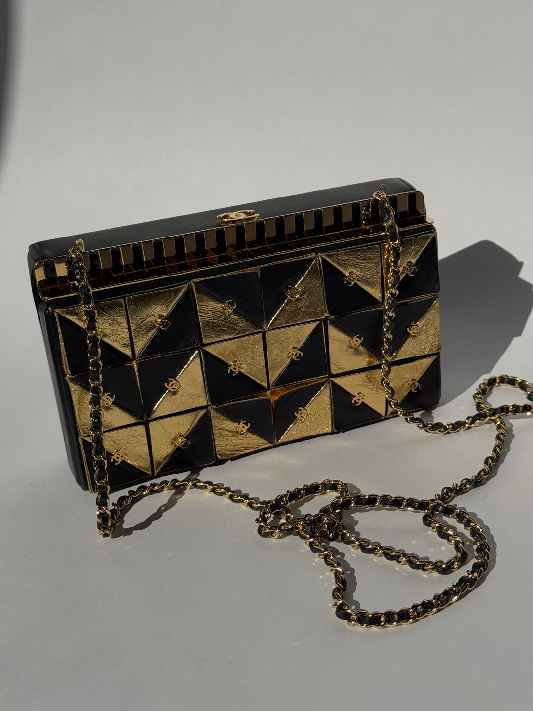 Chanel 19A Egypt Gold Lambskin Minaudiere Crossbody Black Gold 2019