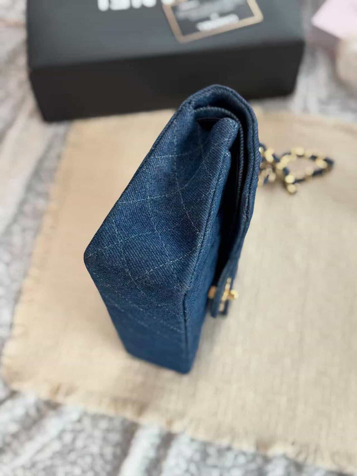 Chanel Small Classic Flap Bag Denim Blue 24K Plated Gold Hardware 1997