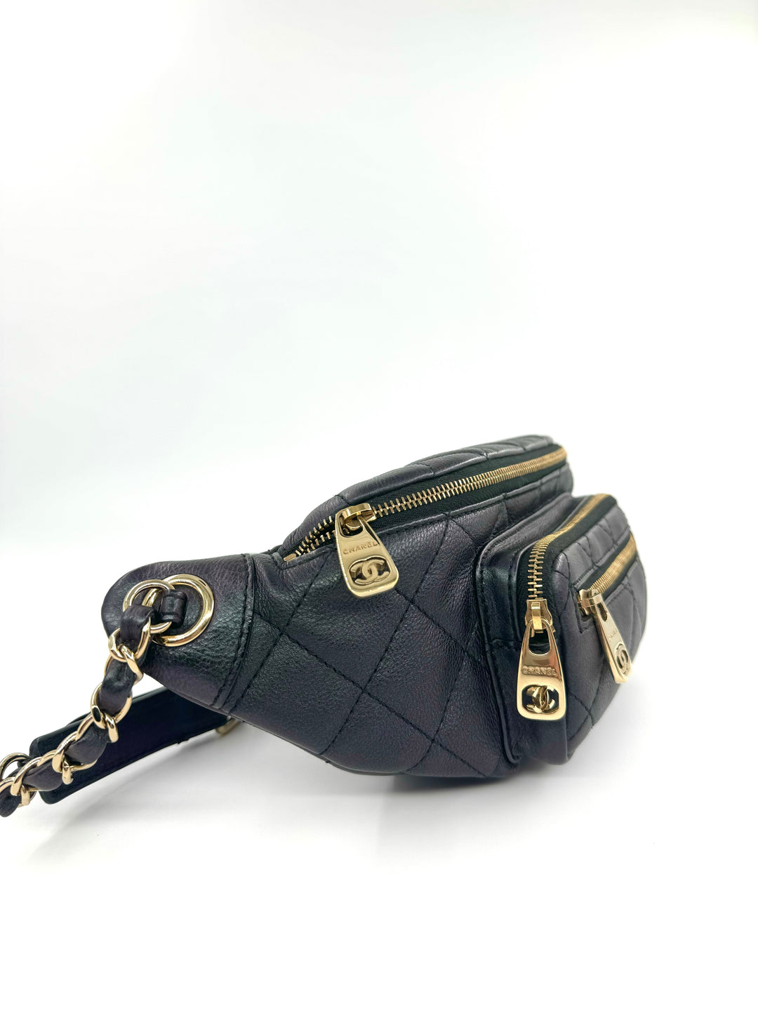Chanel 2019 Black Iridescent Calfskin Waist Bag