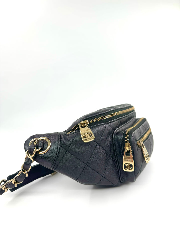 Chanel 2019 Black Iridescent Calfskin Waist Bag
