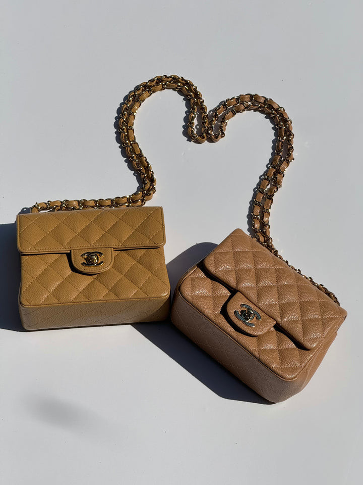 Chanel Dark Beige Vintage Mini Caviar Square Flap Bag