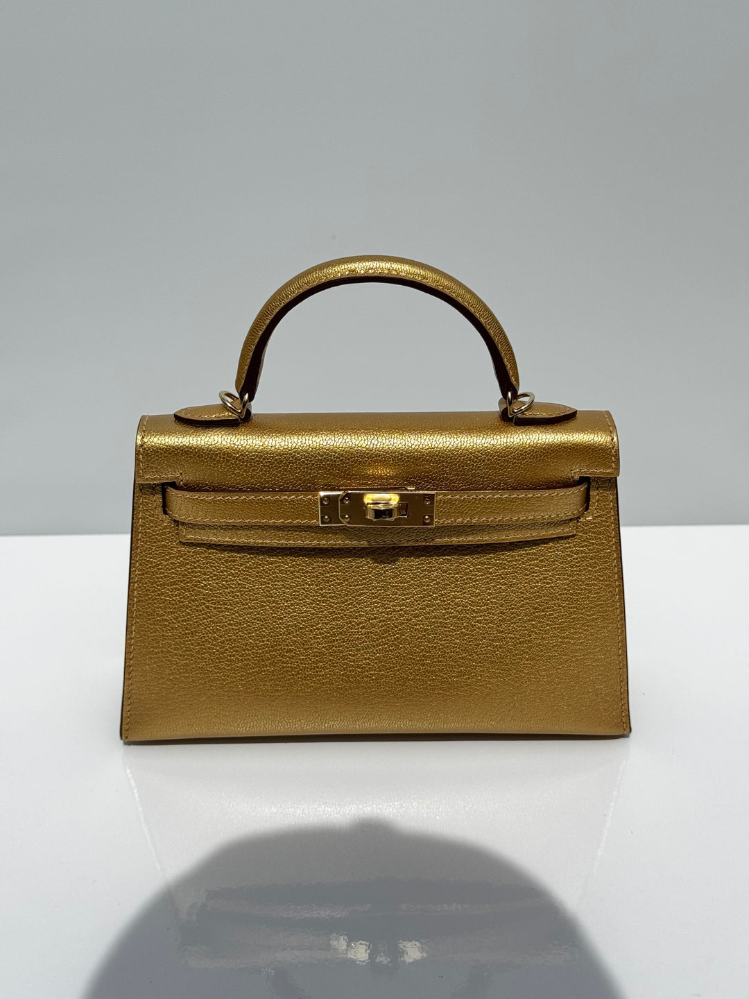 Hermes Mini Sellier Gold Metallic Chevre Dore Kelly 20