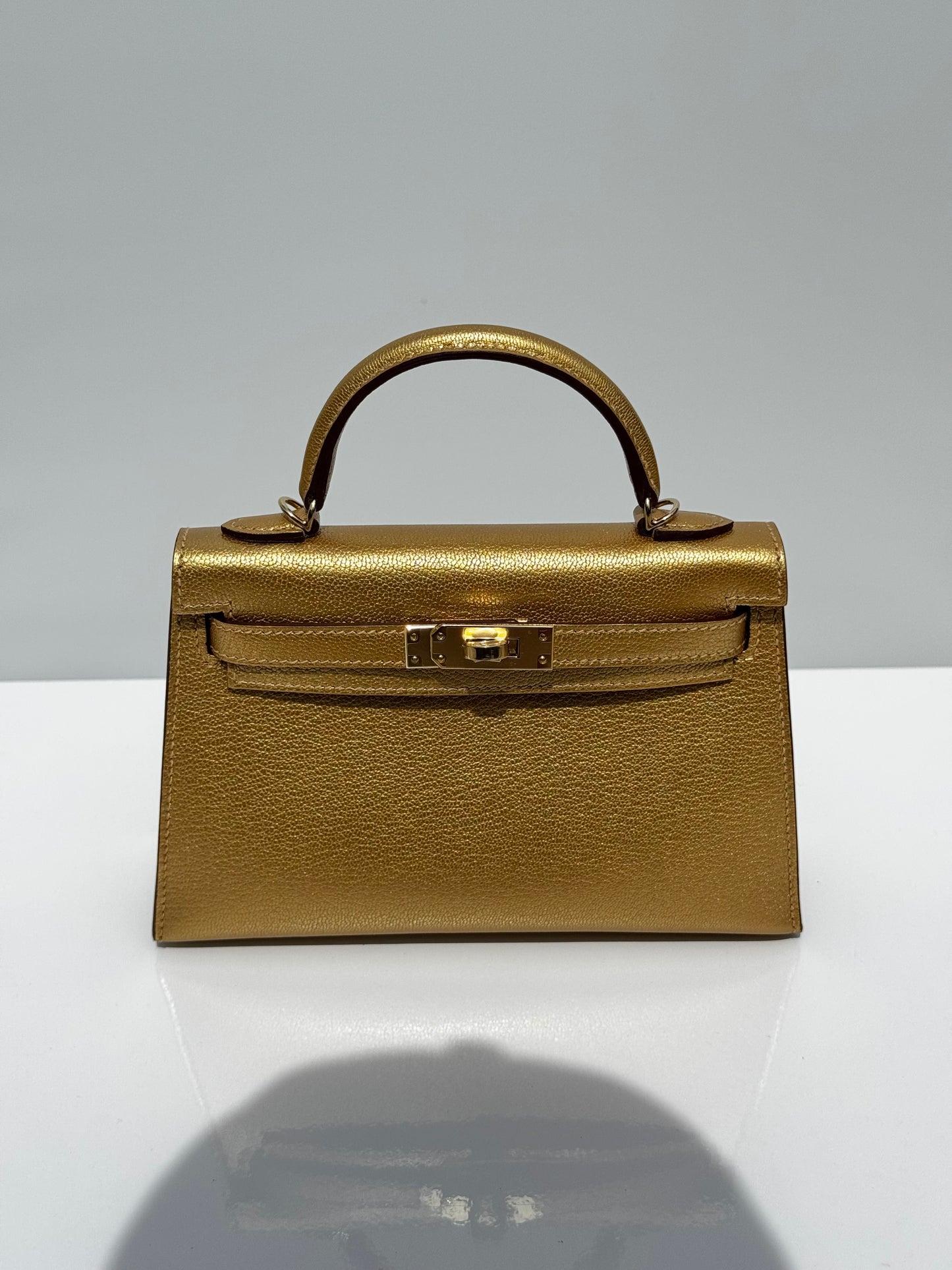 Hermes Mini Sellier Gold Metallic Chevre Dore Kelly 20