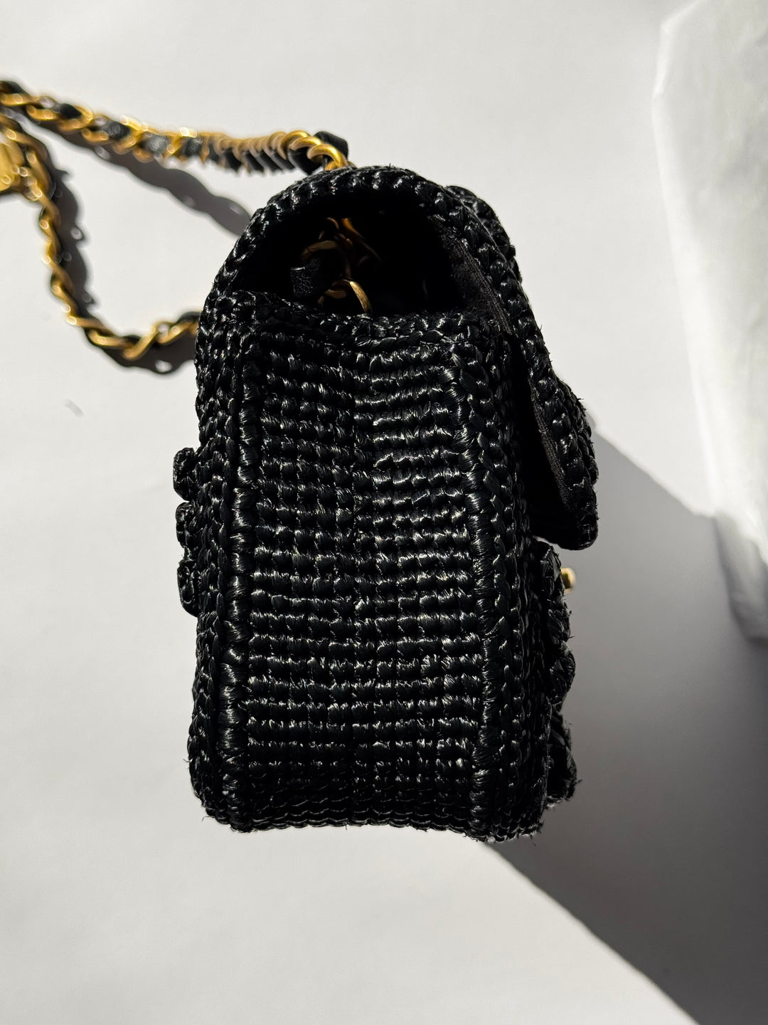 Chanel 24P Black Braided Raffia Mini Flap Bag