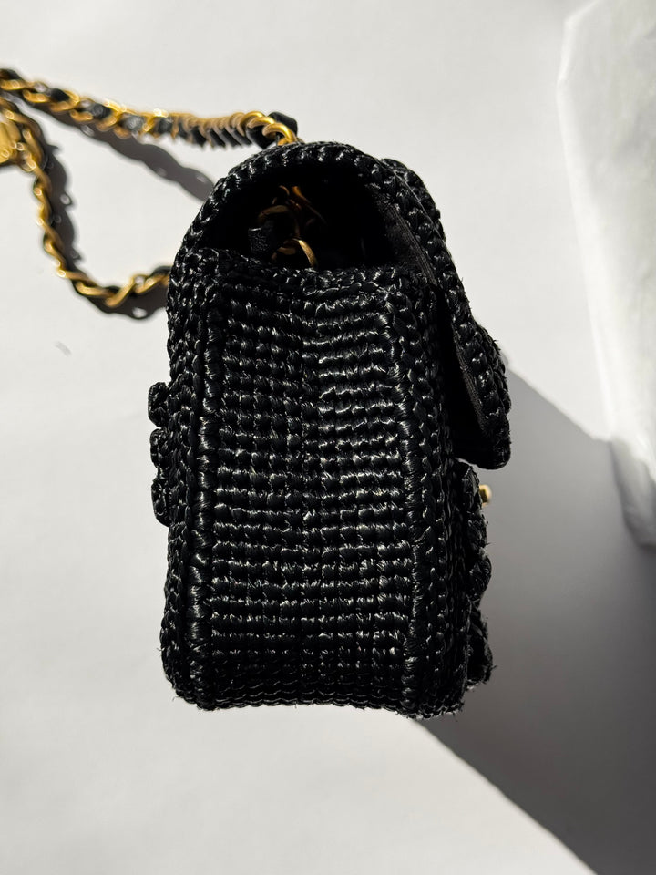 Chanel 24P Black Braided Raffia Mini Flap Bag