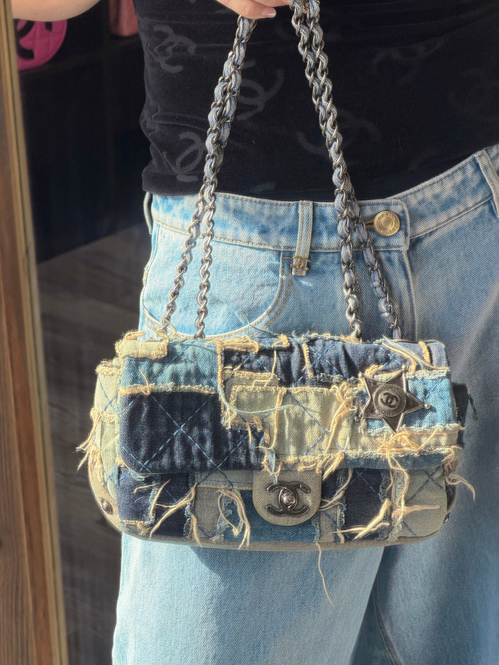 Chanel Paris-Dallas Flap Bag Blue Patchwork Denim Gunmetal Hardware 2014