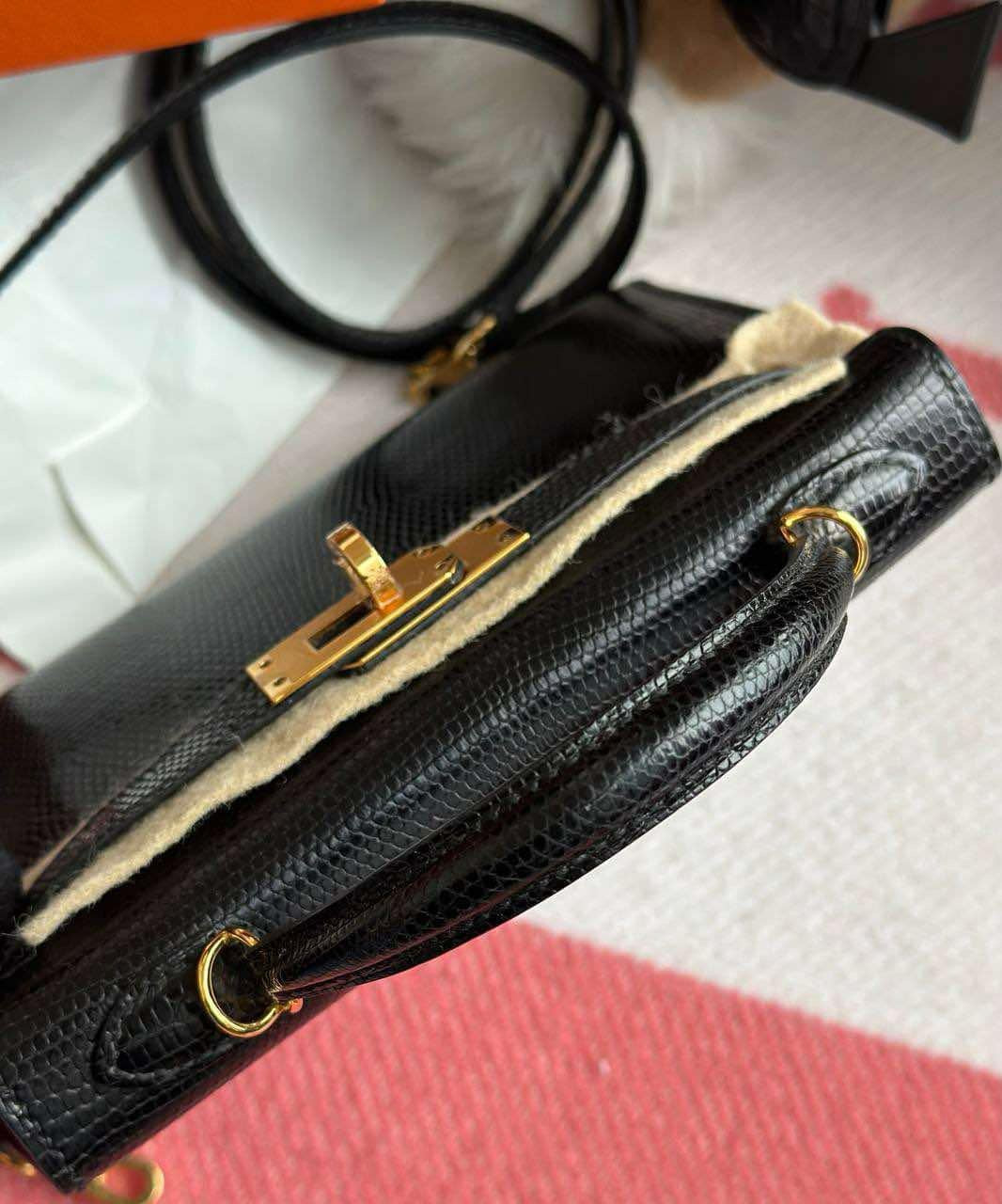 Hermes Mini Sellier Black Lizard Kelly 20